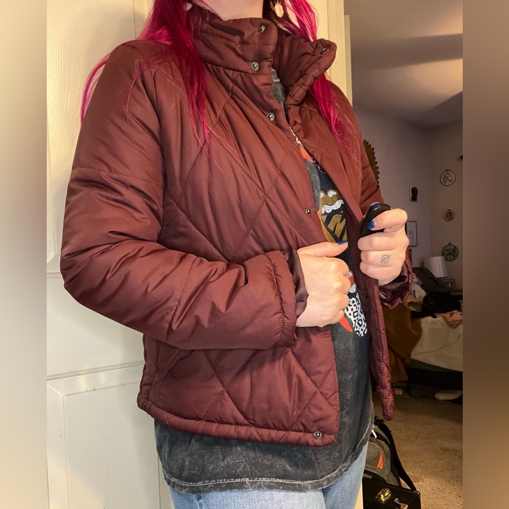 Maroon A New Day Target Puffer Puffy Women’s Coat Crop Cute Burgundy Red Shacket